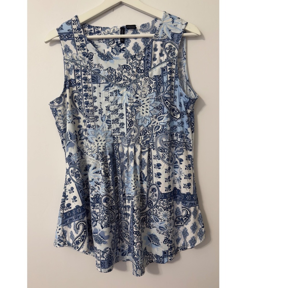 New Directions Blouse Womens L Blue‎ Paisley Patchwork Sleeveless Boho Summer